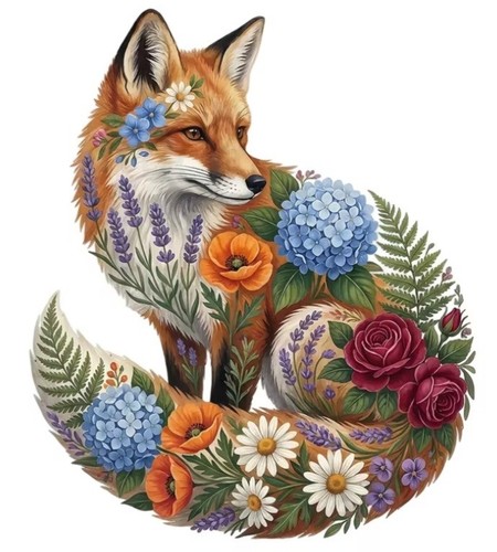 Floral fox iron on - iron,