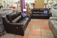 Brown Leather Recliner Sofas x2 Large 3 Seater Power Reclining Italian Degano