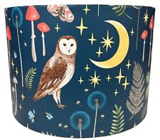 Kids Woodland Lampshade - Navy Blue with Owl Stars Moon for Nursery or Bedroom