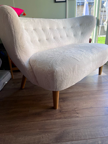 White bouclé tufted sofa with - white,