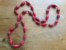 Long Red Paper Bead Necklace