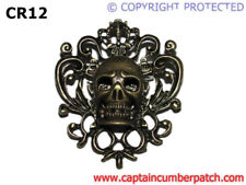 Steampunk gothic pin badge brooch bronze skull royal crest coat of arms #CR12
