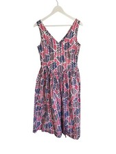 Vintage Dress Laura Ashely Pink Purple Abstract Fit Flare Made Ireland Size 14