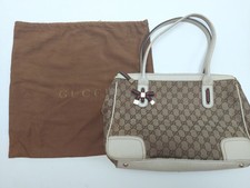 Gucci GG Princess Sherry Tote Handbag canvas cream leather Trim 177052 Authentic