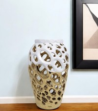 13" Gold And White Pierced Urn