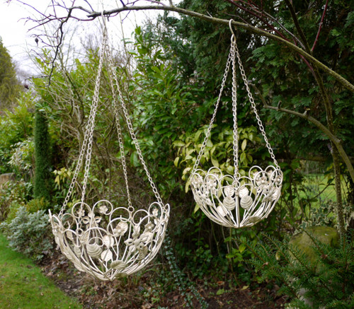 Cream hanging basket - hanging, vintage