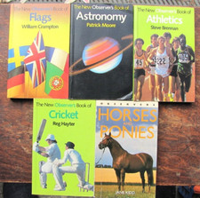5 x Observer books Cricket/Astronomy/Flags/Horses/Athletics