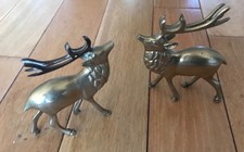 Vinrage Brass Stag Pair - 2 x Red Deer Animal Figurine Ornaments (Black D 10)