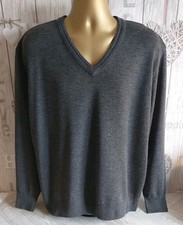 Vintage Gabicci Men's XL Grey Wool Blend Long Sleeve V-Neck Jumper Pullover 