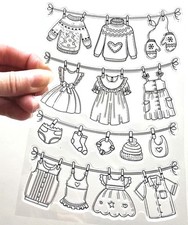 Clear Stamps CLOTHES WASHING LINE Baby Children Rubber Stamping Card Making