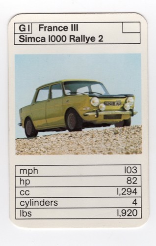 Simca 1000 rallye car card - rallye, 2