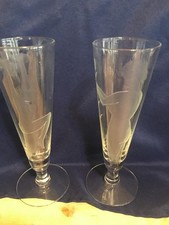 Pair Art Deco Etched Nude
