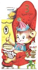 Vintage Die Cut Greeting Card Bear Eating Birthday Cake Volland England