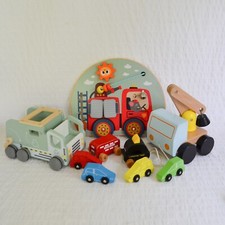 Toddler Children's Wooden Toy Car Bundle, London Bus Recycling Lorry Vehicles x9