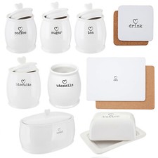 Charm Dolomite Coffee Tea Sugar Storage Canisters Jar Table Mats & Coasters Set