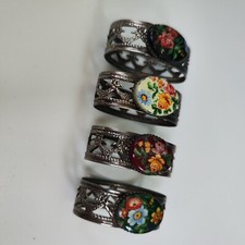 4 x Vintage napkin Metal Rings Floral Cameo Style Ditsy Cottagecore