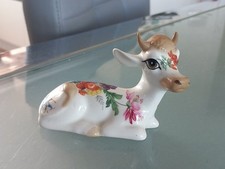 Szeiler England Flower Pattern Decorative  Big Eyed Guernsey Cow 43/2 Figure.
