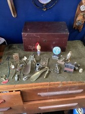 Vintage Collectors Wooden Box Of Vintage Items Joblot Spares Or Repairs