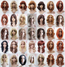 studio7-uk Blonde Auburn Wavy Curly Straight Medium Length Synthetic Full Wig 