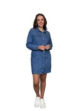 Ladies Pure Cotton Long Sleeve Mini Blue Denim Dress Regular Plus Size Available