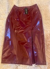 Burgundy Skirt Women Size 12 Patent Pencil Midi Skirt With Front Side Split