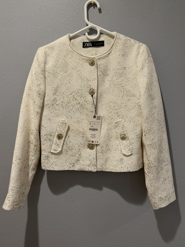 Zara cream tweed jacket gold - tweed,