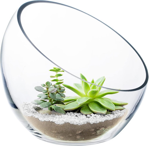 Glass slant cut bubble bowl - glass,