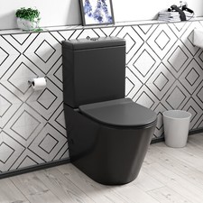 Nes Home Rimless Round Close Coupled Toilet Pan, Cistern & Seat Matte Black