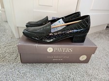Pavers Womens UK 7 / 40 Black Croc Effect Faux Patent Leather Slip On Shoes £47