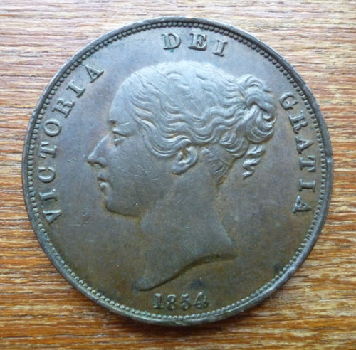 1854 one penny coin young - penny,