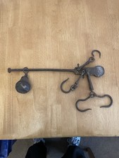 Antique Hanging Scale, Balance Beam, Blacksmith, farm with Hooks, 
