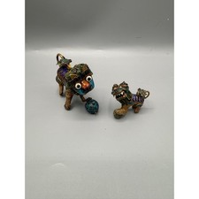 Vintage Chinese Cloisonné Foo Dog Pair Enamel silver gilt filigree small & tiny