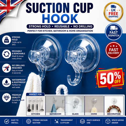 Reusable suction cup - reusable, hook