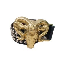Vintage Brass Ram Belt Buckle Leather Belt (11)
