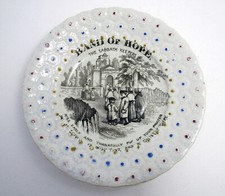 Antique Child Nursery Ware Plate English Staffordshire Ceramic BAND OF HOPE 1860