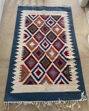 Hand woven 100 % Wool Kilim Egyptian Rug Blue Edging