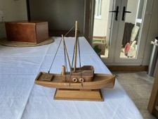 Vintage Wooden Yacht Ornament 7” long Handmade