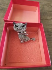 REDUCED Butler and Wilson Silver Crystal Cat Brooch Pin