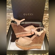 Gucci Tan Wedge Sandals with