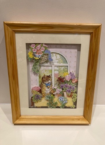Framed cat bird butterfly - bird,,