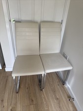 2 White Real Leather Dinning Chairs With Crome Silver Legs