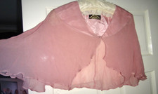 Nancy Mac Dusty Pink 100% Silk Crinkle Chiffon &Satin Floaty Shrug Cape One Size