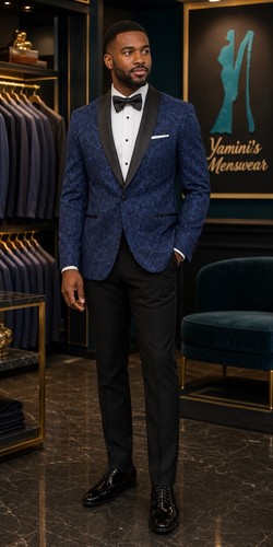 Navy paisley tuxedo black - paisley,