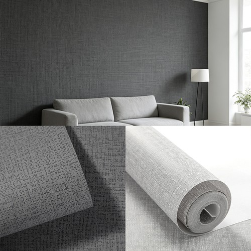 Grey linen effect wallpaper - grey,