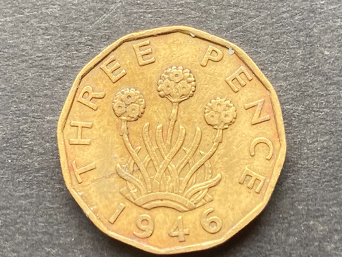 Rare 1946 three pence coin - rare,