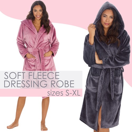 Ladies hooded fleece robe - hooded,