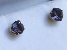 Rocks & Co 9ct k White Gold Genuine 375 Stamped Blueberry Quartz Earrings BNIB