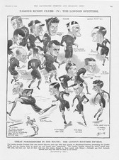 RUGBY UNION Caricatures of the London Scottish XV - Vintage Print1929