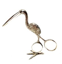 Antique Victorian George Adams Silver Ribbon Threader Scissors Stork From c.1879