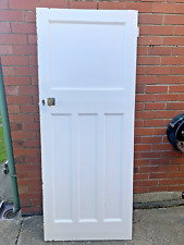 1930’s RECLAIMED PINE DOOR, 79" x 31  3/4" x 1  3/8" BRASS HARDWARE, LOCK & KEY